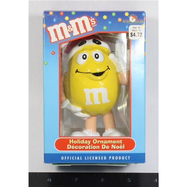 M&M HOLIDAY ORNAMENT FEATURING YELLOW STILL IN BOX