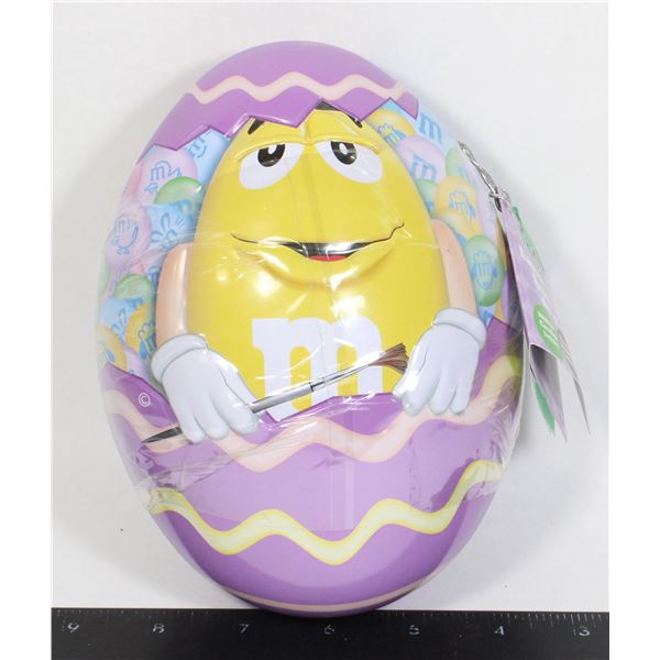 M&MS PURPLE EASTER EGG TIN  STILL HAS SEAL ON IT