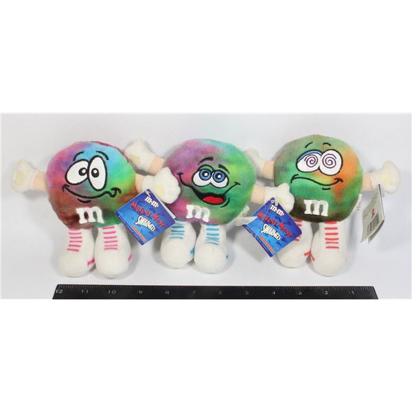 LOT OF 3 VINTAGE M&M'S MINI SWARMEES TIE-DYE PLUSH