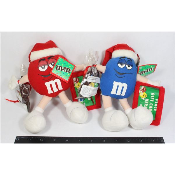 2 VINTAGE 2001 M&M' CHRISTMAS PLUSH ORNAMENT HAS