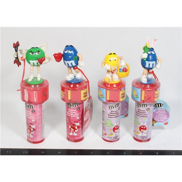 LOT OF 4 VINTAGE M&M'S CHARACTER STICKER STAMPER