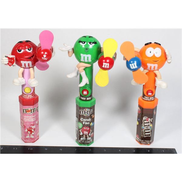 LOT OF 3 UNOPENED VINTAGE M&M CANDY FANS ORANGE