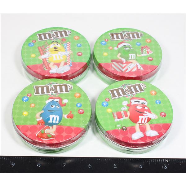 4 VINTAGE CHRISTMAS HOLIDAY M&M'S ROUND METAL