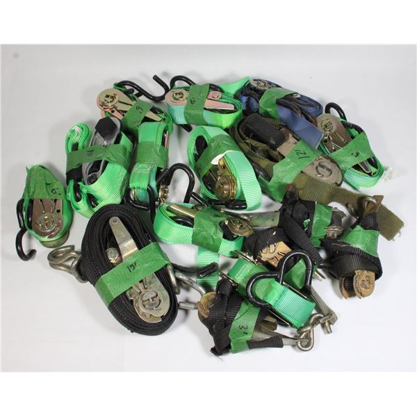 LARGE LOT OF RATCHET TIE DOWNS, STRAPS, AND OTHER