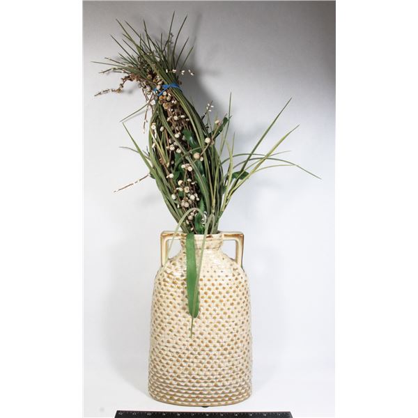 TALL BLACK VASE WITH ARTIFICIAL FLORAL ARRANGEMENT