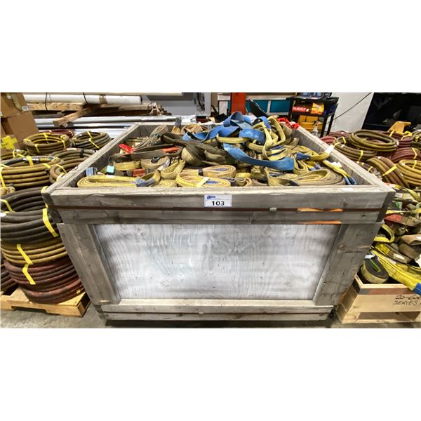 WOODEN PALLET CRATE OF ASSORTED LIFTING SLINGS *CRATE INCLUDED*