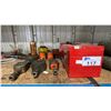 Image 1 : RED METAL TOOL BOX & ASSORTED HYDRAULIC RAMS