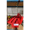 Image 2 : RED METAL TOOL BOX & ASSORTED HYDRAULIC RAMS