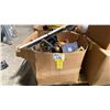 Image 1 : BOX OF ASSORTED POWER TOOLS, CHARGERS, LEVELS, HAND TOOLS & MORE
