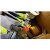 Image 8 : 3 BOXES OF HARDHATS, LEATHER WORK GLOVES, SAFETY GLASSES & LIGHTBULBS