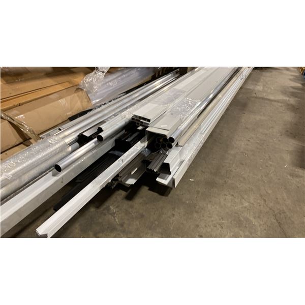 PALLET OF ASSORTED ALUMINUM WINDOW COVERING PARTS & COMPONENTS - PALLET MEASURES APPROX 20'L