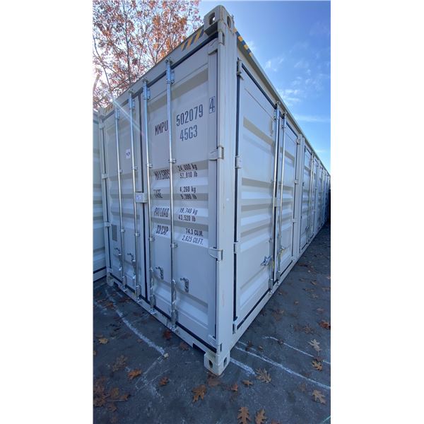 GREY 40' 52,910 LB MAX CAPACITY INDUSTRIAL TRANSPORT CONTAINER WITH 4 DUAL SWING SIDE DOORS DUAL