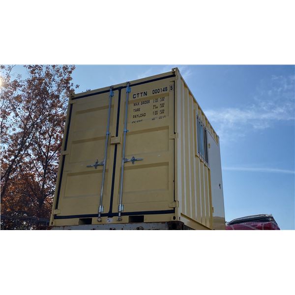 10FT BEIGE OFFICE STORAGE SHIPPING CONTAINER WITH DUAL SWING REAR DOORS, CAMS, SIDE MAN DOOR &