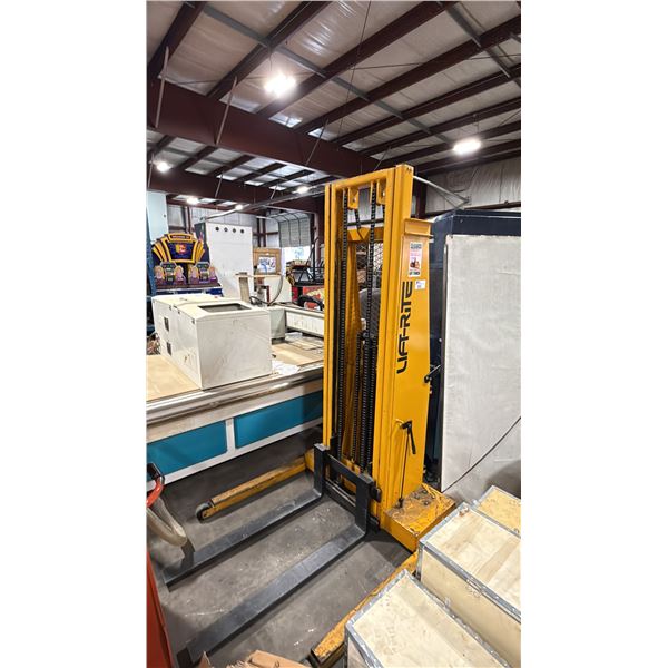 LIFT-RITE LT-132 2 STAGE 2000 LBS CAPACITY 12V ELECTRIC WALK BEHIND MOBILE PALLET STACKER