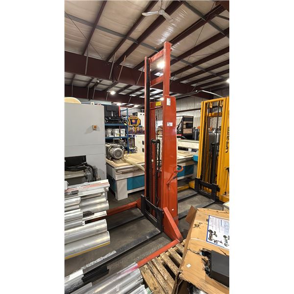 MAHAFFY PA96-2, 2 STAGE 2000 LBS CAPACITY 12V ELECTRIC WALK BEHIND MOBILE PALLET STACKER