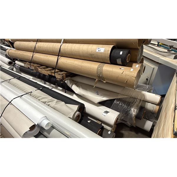 PALLET OF ASSORTED ROLLS OF COMMERCIAL WINDOW SHADE FABRIC / MATERIAL *MUST TAKE ALL ON PALLET*