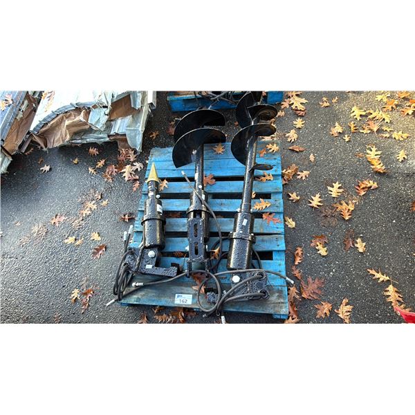 PALLET OF 3 HYDRAULIC MINI SKID STEER DRILL ATTACHMENTS