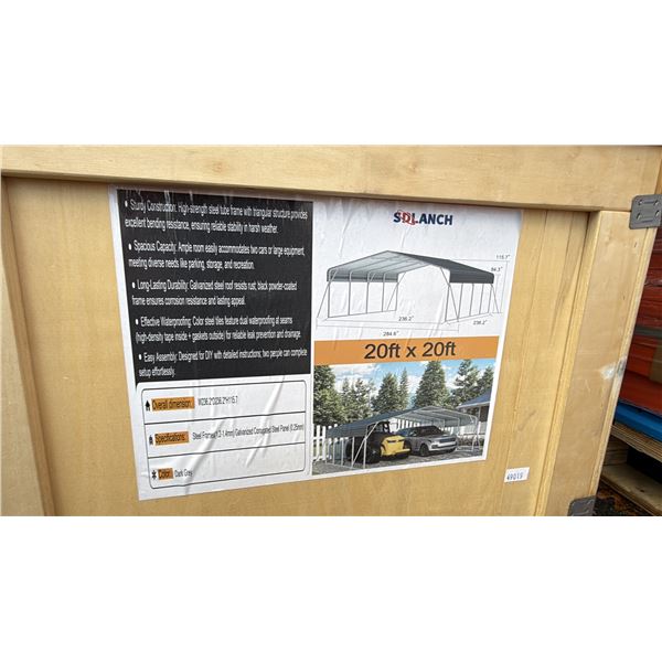 SDLANCH SDLC2020 20' X 20' ALL STEEL HIGH END CARPORT W/ OPEN SIDE WALLS *IN WOODEN CRATE*