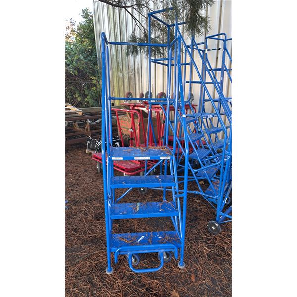 CANWAY 4H HEAVY DUTY BLUE 4 STEP NARROW MOBILE WAREHOUSE STAIRS WITH 24" X 15" PLATFORM