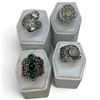 Image 1 : 4 New Rings * all stamped .925 * (Green Onyx, Opal, Moonstone & Peridot Crystal) Longest ring  is 28