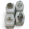 Image 1 : 4 New Rings * all stamped .925 * (Larimar, Moonstone, & Blue Topaz Crystal) Longest ring  is 35 mm *