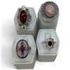 Image 1 : 4 New Rings * all stamped .925 * (Garnet, Pink Andean Opal & Carnelian) Longest ring  is 35 mm * Tot