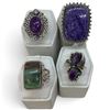 Image 1 : 4 New Rings * all stamped .925 * (Amazonite, Amethyst, Purple Charoite & Purple Copper Turquoise) Lo