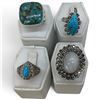 Image 1 : 4 New Rings * all stamped .925 * (Copper Turquoise, Turquoise & Moonstone) Longest ring  is 35 mm * 