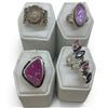 Image 1 : 4 New Rings * all stamped .925 * (Pink Cobalto Calcite, Rose Quartz, Pink Moonstone & Amethyst Cryst