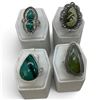 Image 1 : 4 New Rings * all stamped .925 * (Malachite, Serpentine, & Green Turquoise) Longest ring  is 34 mm *