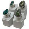 Image 2 : 4 New Rings * all stamped .925 * (Malachite, Serpentine, & Green Turquoise) Longest ring  is 34 mm *