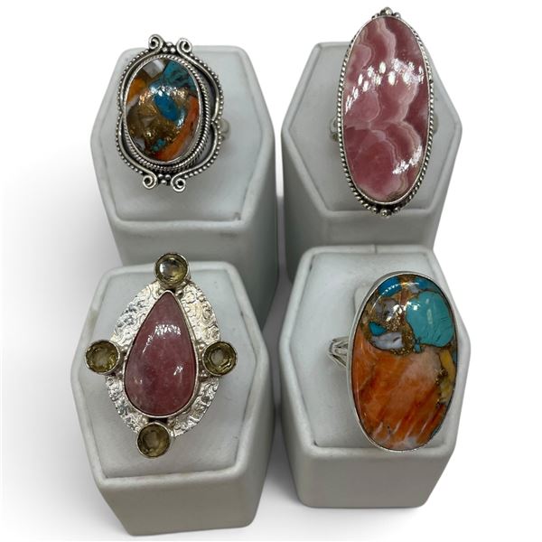 4 New Rings * all stamped .925 * (Rhodochrosite, Oyster Turquoise, & Copper Turquoise) Longest ring 