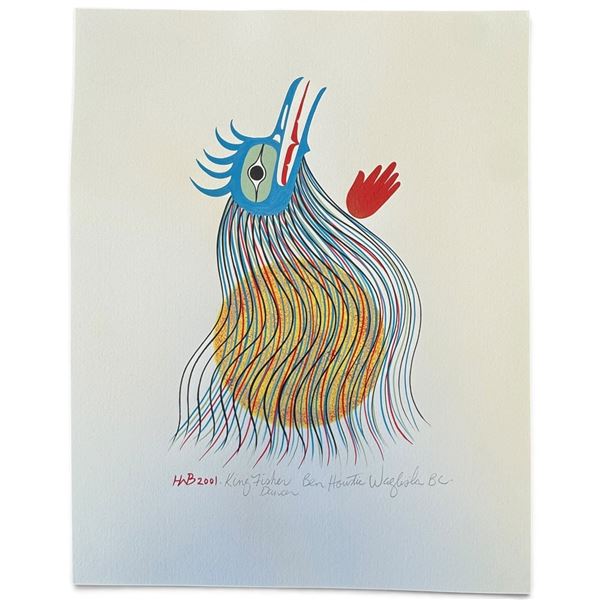 Ben Houstie 2001 "King Fisher Dancer" Original Painting on Paper, Signed (11 x 14 in.)