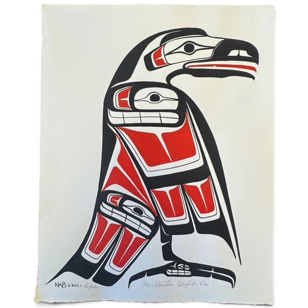 Ben Houstie 2002 Heiltsuk Raven Painting on Paper, Signed (11 x 14 in.)