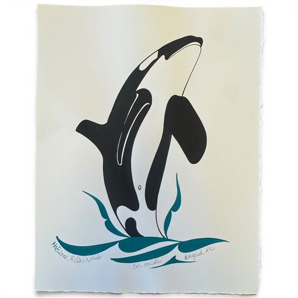 Ben Houstie 2002 "Killer Whale" Original Painting on Paper, Signed (11 x 14 in.)