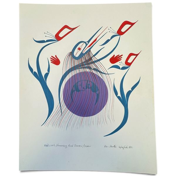 Ben Houstie 2001 Signed Humming Bird Dancer/Moon Painting (14.5 x 18.5 in.)