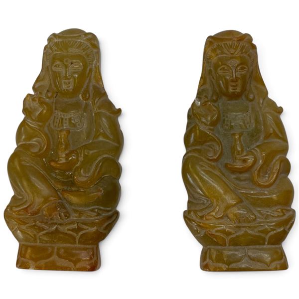 2 Carved Brown Jade Guanyin (Kwan-yin) Goddess Talisman (1.5" x 3" x 1/2" thick)