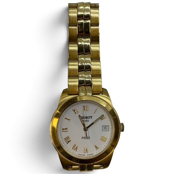 Tissot PR 50  Watch * Model J376/476 * Gold Tone Stainless steel with a white face, 35.9mm case and 