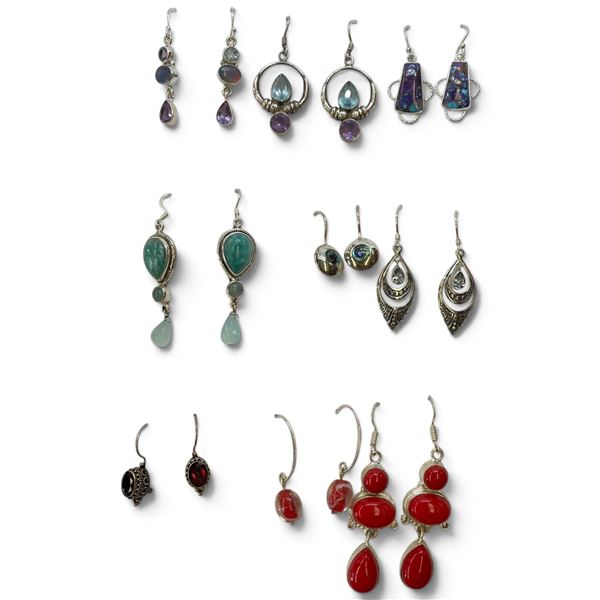 9 New Pairs of Sterling Silver Earring * All stamped .925  (Amazonite, Opal Triplet, Copper Turquois