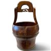 Image 1 : Vintage Chinese Water/Rice Bucket - Wood with Carved Arch Handle & Metal Bands - 20" tall x 12"