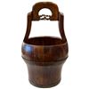 Image 2 : Vintage Chinese Water/Rice Bucket - Wood with Carved Arch Handle & Metal Bands - 20" tall x 12"