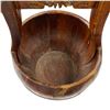 Image 3 : Vintage Chinese Water/Rice Bucket - Wood with Carved Arch Handle & Metal Bands - 20" tall x 12"