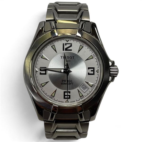 Tissot PR 100 Water Resistant Watch * Model P660/760 * Stainless steel with a white & steel face, 38