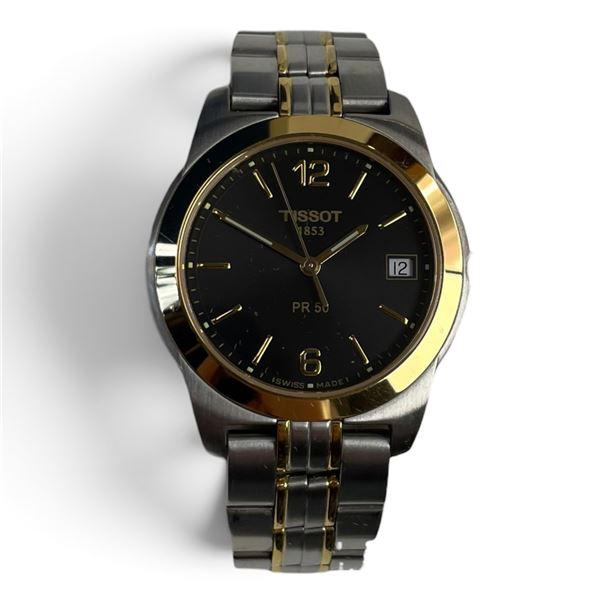 Tissot PR 50 Water Resistant Dress Watch * Model J376/476* Stainless steel gold tone bezel & highlig