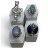 Image 1 : 4 New Rings * all stamped .925 * (Banded Agate, Lapis, Quartz Crystal, & Ocean Agate) Longest ring  