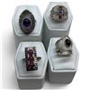 Image 1 : 4 New Rings * all stamped .925 * (Faceted & Cabochon Amethysts and Garnets) Longest ring  is 29 mm *