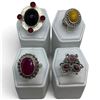 Image 1 : 4 New Rings * all stamped .925 * (Garnets, Ruby, & Butterscotch Amber) Longest ring  is 31 mm * Tota