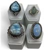Image 1 : 4 New Rings * all stamped .925 * (Prehnite, Larimar Stone & Ocean Agate) Longest ring  is 36 mm * To