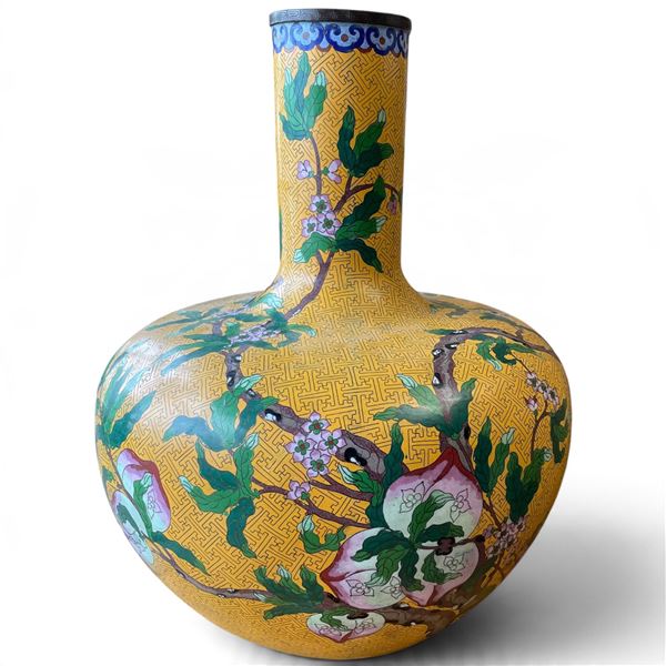 Large Chinese "Tianqiuping" Cloisonne Enamel Vase Dating to the Late Qing Dynasty - 25" tall x 20" d