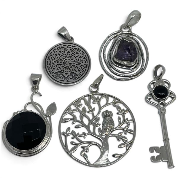 5 New Gemstone or Crystal Pendants * All Stamped .925 * Total weight: 30.1 grams